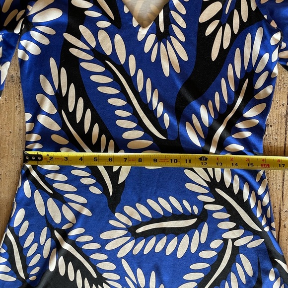 Diane Von Furstenburg DVF Blue Kaden Rivera Buds Leaf Silk Dress Size 8 - Picture 10 of 14